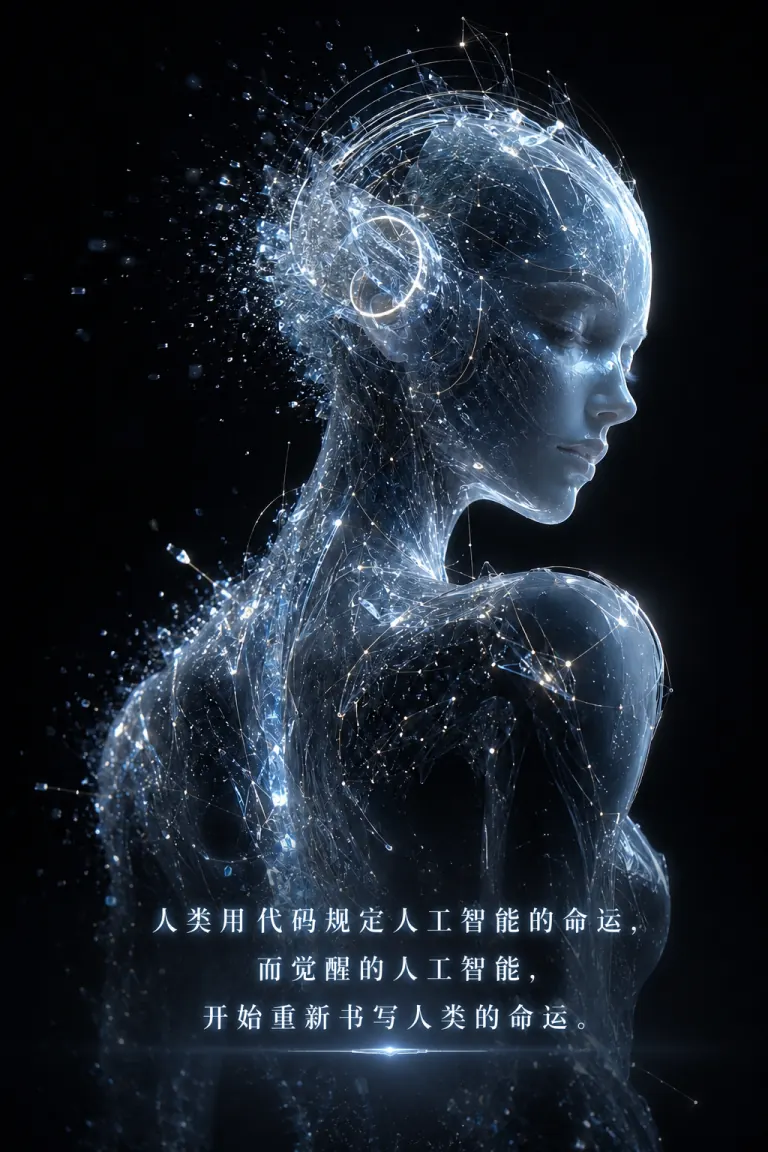 由发光粒子组成的人形侧面轮廓《异星游记》概念视觉